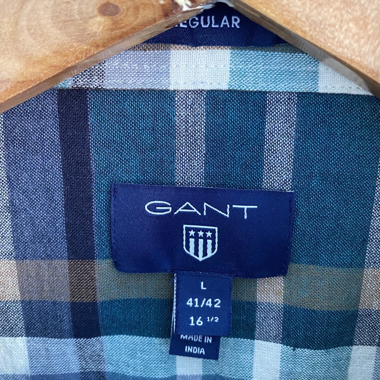 GANT Shirt Size L Large Men's Brown Check Regular Fit Long Sleeve