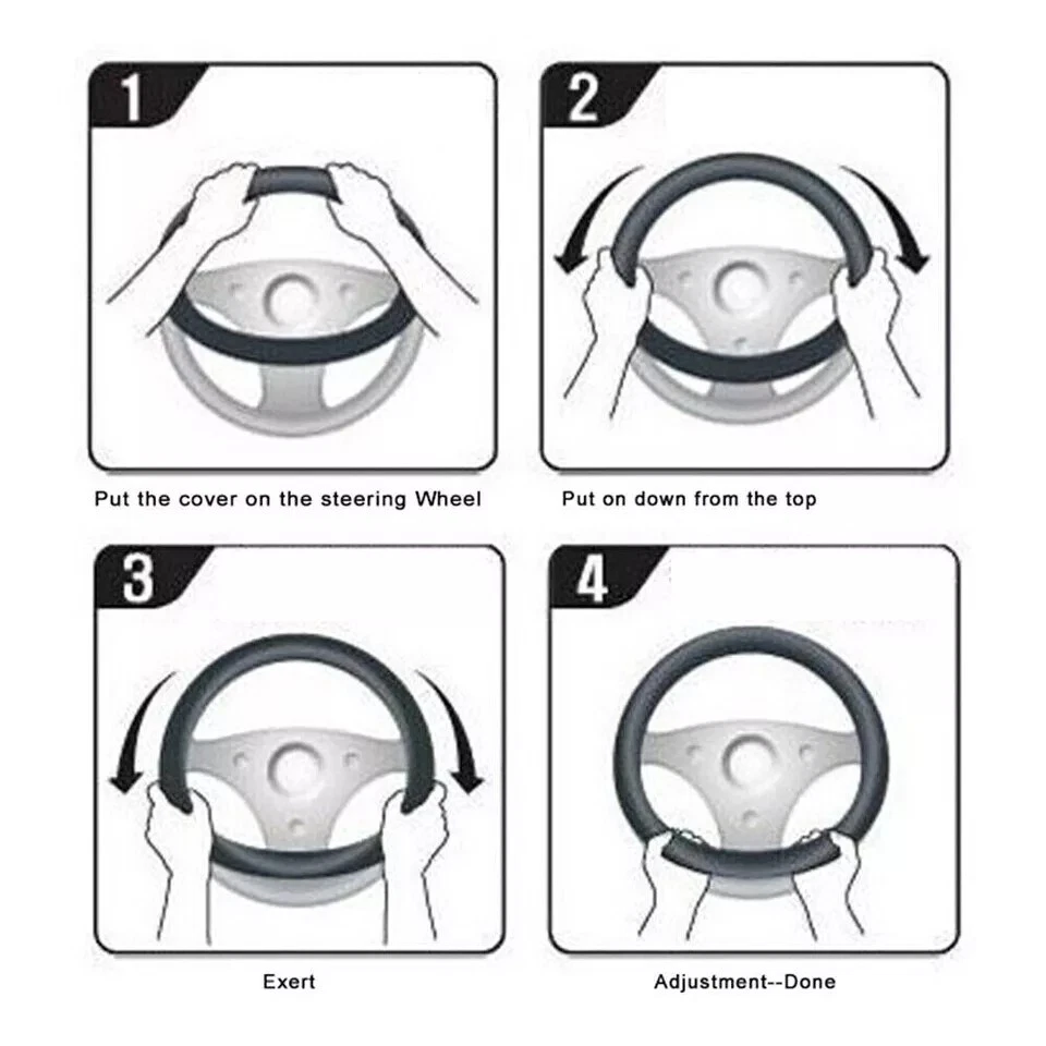 38cm 15" Steering Wheel Cover Faux Leather For Mitsubishi Carbon Fiber + Black - Image 4 of 4