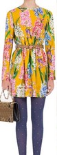 Dolce & Gabbana Iris floral mustard yellow Mini Dress viscose IT42 AU10 NEW