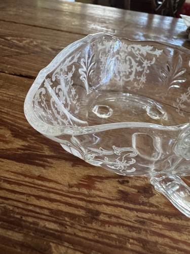 Vintage Fostoria Baroque Style Chintz Etched Flowers Leaves Nappy Bowl w/ Handle - Picture 6 of 16
