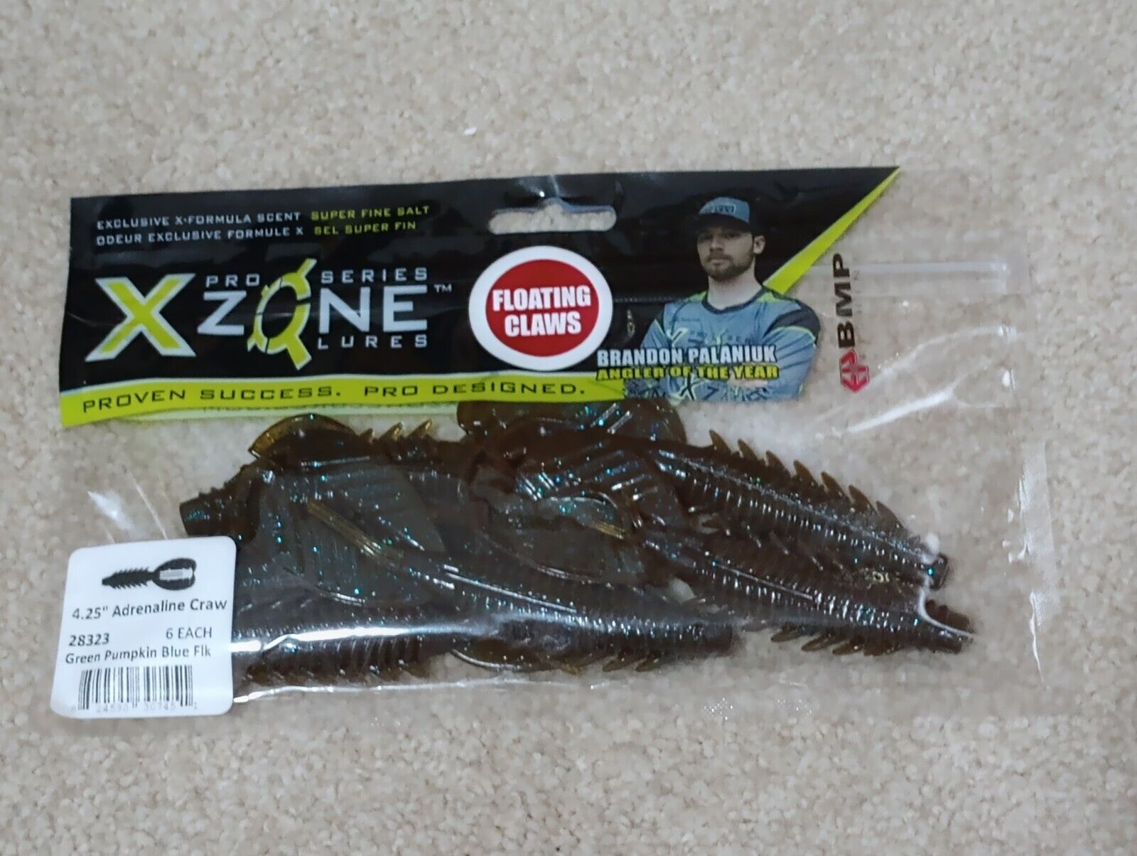 Xzone Lures Adrenaline Floating Craws "Green Pumpkin Blue Flake" 4.25" 6 pack