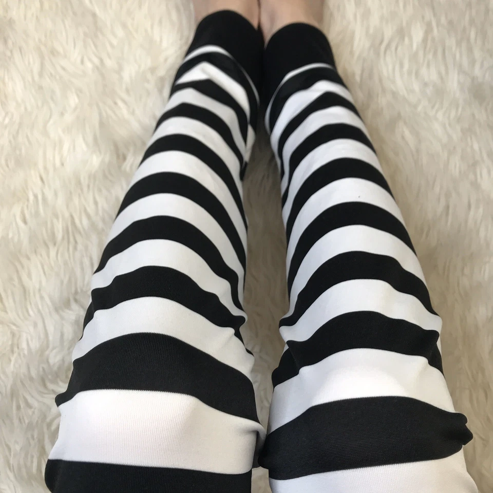 Полосатые бедра высоты ноги подогреватели белый черный леггинсы колена носки плюс размер цирка - Изображение 4 из 4