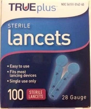 Trueplus 28 Gauge Sterile Lancets -Truetest- 100ct