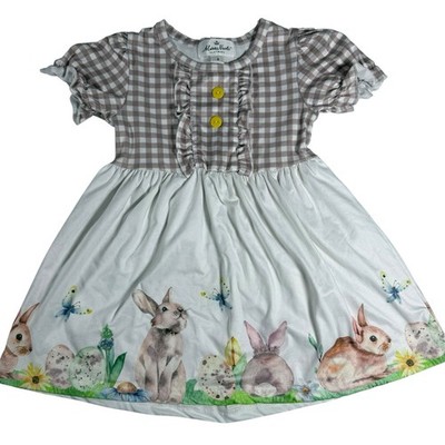 Marie Nicole Girls Easter Bunny Dress Ruffle Sleeve Gingham Size S EUC