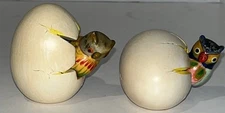 Set Of 2 Baby Owls Owlet Hatching From Egg Figurine Hand Painted 2” Tall