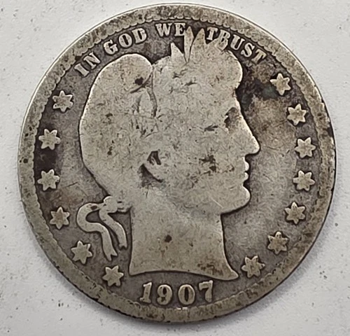《Silver》1907-S USA BARBER QUARTER -- .1808 OZ of SILVER!!!