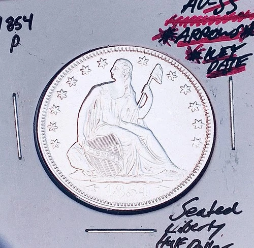 1854-P  GEM AU+++  “ARROWS”  KEY DATE! U.S. SEATED LIBERTY HALF DOLLAR. WOW!