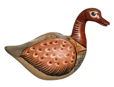 VERY LARGE Hand-Painted Tonala Mexican Pottery Clay Duck 12+T" x 18"L x 8.5" D