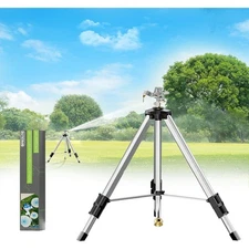 Brass Impact Sprinkler on Tripod Base, 50” Heavy Duty Metal Pulsating 