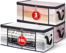 3 Pezzi Scatole per Vestiti Trasparenti 35L – Contenitori Pieghevoli Con Cernier
