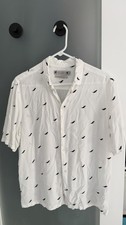 All Saints Medium Men's Relaxed Fit Button Down Shirt Short Sleeve White
