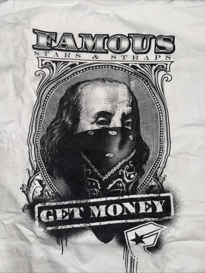 Знаменитые звезды и ремни получить деньги рубашка большой Трэвис Баркер Бен Франклин Y2K - Изображение 2 из 4