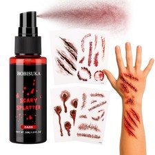 Halloween Makeup Kit - Dark Fake Blood Spray  4 Sheet Temporary Scars Wounds...