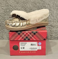 Charter Club Dorenda Moccasin Slippers Faux Fur Lining Rose Gold Womens 5 new