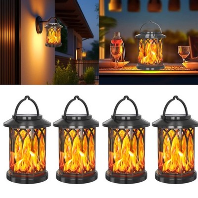 4X LED Flickering Flame Solar Hanging Lights Lantern Outdoor Garden Pathway Lamp