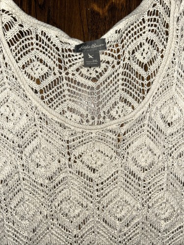 Eddie Bauer Women’s Open Weave Sweater Linen Cotton Crocheted 2XL Boho Beach - Picture 2 of 5