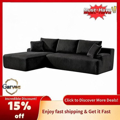 3-Seat L-Shape Boneless Sofa, Corduroy Cloud Couch, Left Facing Chaise, No Asse
