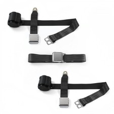Amc Amx 1967 - 1974 Airplane 2pt Black Retractable Bench Seat Belt Kit - 3 Belts
