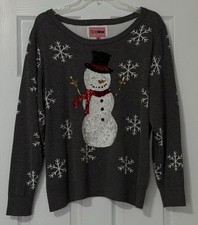 Tipsy Elves Ugly Christmas Sweater Sequin Snowman Snowflakes Gray Small Knit XL