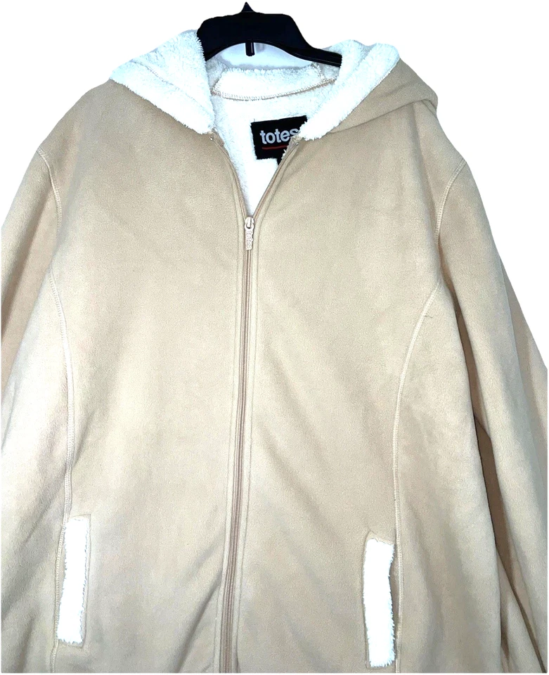 New Totes Jacket Women's XXL Fleece Hooded Zip Front Pockets Beige - Image 4 of 4