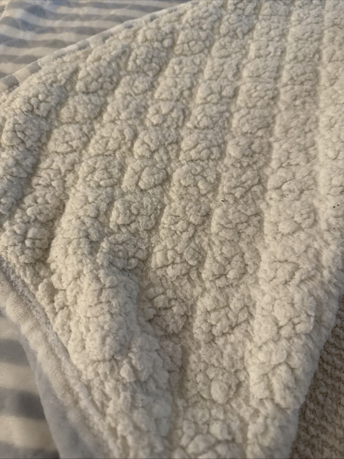 Lullaby Kids Embossed Stars Baby Blanket Blue Gray White Striped Sherpa 30x40