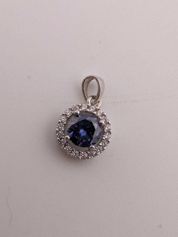 925 Sterling Silver Blue Stone Halo Pendant Round Cluster Jewellery 1.13g
