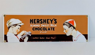 Hershey's Almond Sweet Milk Chocolate Boys 13-5/8'' Ande Rooney Enamel Steel Sign