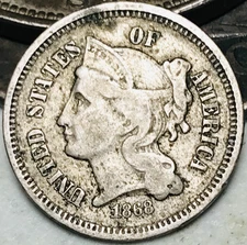 1868 Three Cent Nickel Piece 3C Ungraded Choice Civil War US Type Coin CC27245