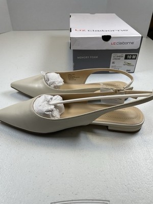 Liz Claiborne Sheba Cream Slingback Pointed Toe Flats Memory Foam 10M New