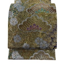 Japanese Kimono Fukuro obi excellent item pine cherry blossom gold thread foil