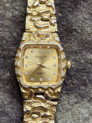 Vintage Geneva Nugget Watch Ladies Quartz Japan 23mm Women New Battery Works