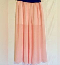 Women  s Pink Pleated Maxi Skirt Chiffon Long Skirt High Waist Size Medium