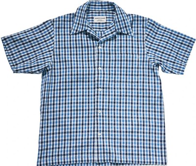 SAMURAI JEANS Indigo Sashiko Gingham Check Open Collar Shirt SOS25-CS JAPAN Neu