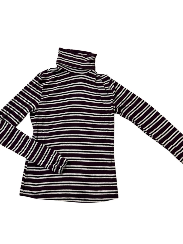 Suéter American Apparel Clásico Mujer Cuello Alto Tripado M Blanco/Cereza Foto 3 de 4