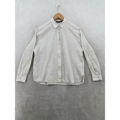 Massimo Dutti Women's White Grid Pattern Button Down Long Sleeve Shirt Size L