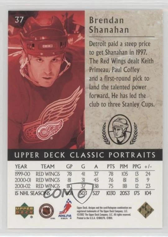 2002-03 Upper Deck Classic Portraits Brendan Shanahan #37 HOF - Image 2 of 2