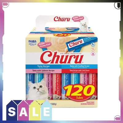 INABA Churu Cat Treats, Lickable, Squeezable Creamy Purée with Vitamin E, 0.5