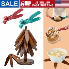 Anti-Scalding Hot Bowl Gripper & Wooden Trivets Kitchen Gadget Tools