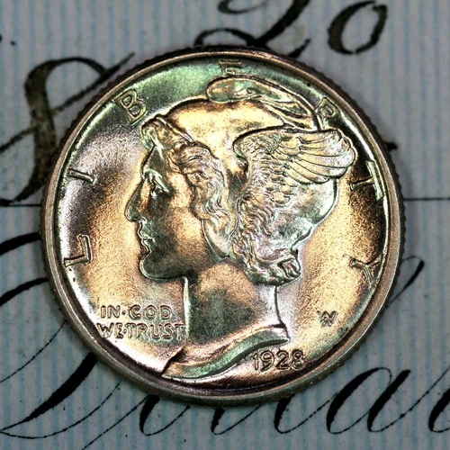 * 1928-P * SUPERB+ GEM BU MS MERCURY SILVER DIME * FROM ORIGINAL COLLECTION