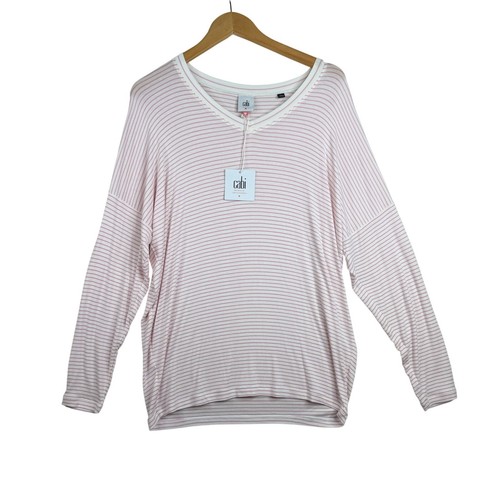 NWT Cabi Serenity Striped V-neck Long Sleeve Tee size Medium Pale Pink