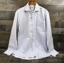 Mohan Custom Tailor Dress Shirt Mens Large Blue White Striped Cutaway Collar