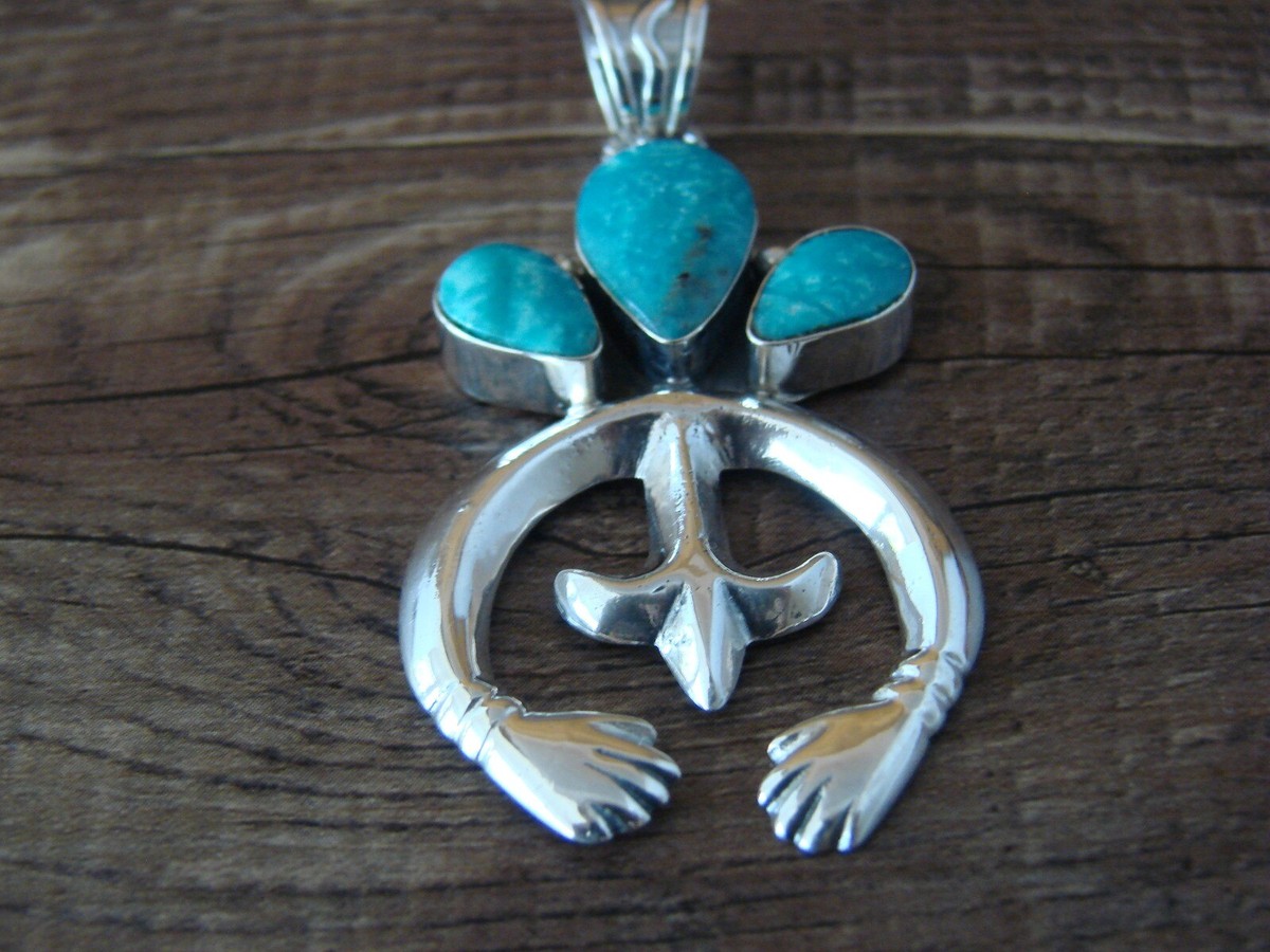 Navajo Indian Sterling Silver Turquoise Naja Pendant by Yazzie | eBay