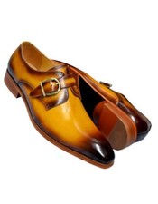 Handmade Tan Real Leather Brown Teo, Single Monk Strap For Wedding Party Office