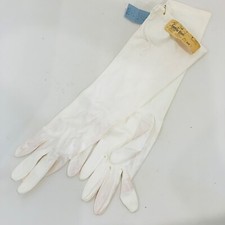 Vtg 70s White Long Opera Evening Formal Prom Pearl Button Wedding Gloves EUC