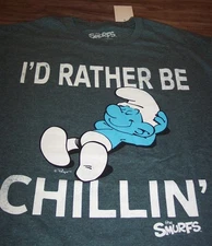VINTAGE STYLE SMURFS SMURF "I RATHER BE CHILLIN" T-Shirt MENS SMALL NEW w/ TAG