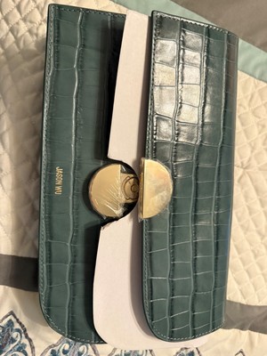 Jason Wu Clutch Orbit Sage Leaf Croc Embossed Green Leather Bag MSRP $325