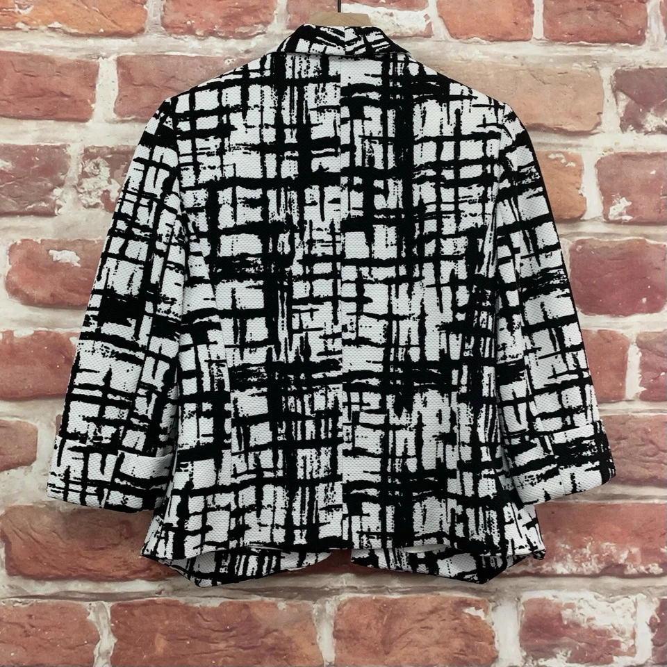 Blazer Kasper Mujer 6 Negro Blanco Abstracto Carrera Informal Frente Abierto Chaqueta Foto 4 de 4