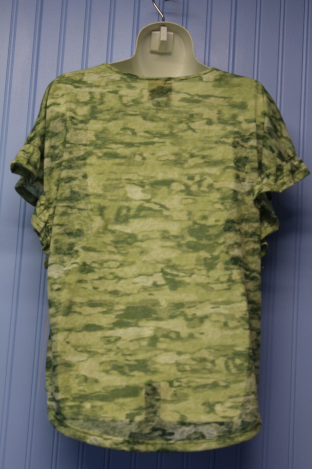 Ruby Rd. lime green print lightweight sleeveless top with ruffle