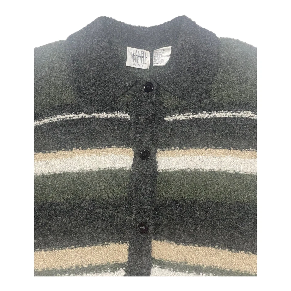 Cárdigan vintage Jason Maxwell Petite grande a rayas acogedor oscuro abuela para mujer Foto 3 de 4