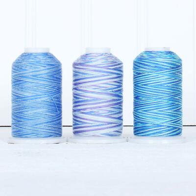 Threadart 100% Cotton Variegated Thread Set | 3 Cones Blue Shades | 600M Spools